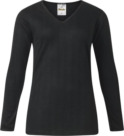 Lunatex - dames thermo T-shirt - lange mouw - 50% polyester en 50% modal - zwart - maat S