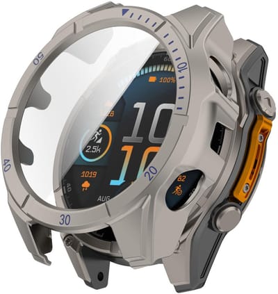 Screenprotector case - geschikt voor Garmin Tactix 8 AMOLED 47mm - full cover hoesje - gehard glas - 47 mm - volledige bescherming - titanium blauw