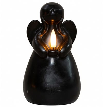 Anna's Collection LED kaars engel - zwart - 14 x 8 cm - met timer - op batterijen - kerst - kerstkaarsen