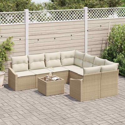 vidaXL Bankstel met kussen met opslag 9 pcs Beige en Crème poly rattan