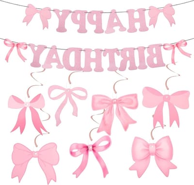 Vrolijke Verjaardagsbanner met Roze Strik voor Vrouwen en Meisjes - Feestdecoratie voor Verjaardagsfeestjes en Jubilea