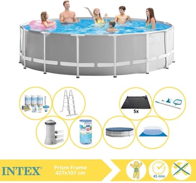 Intex Prism Frame Zwembad - Opzetzwembad - 457x122 cm - Inclusief Onderhoudspakket, Filter, Onderhoudsset en Solar Mat