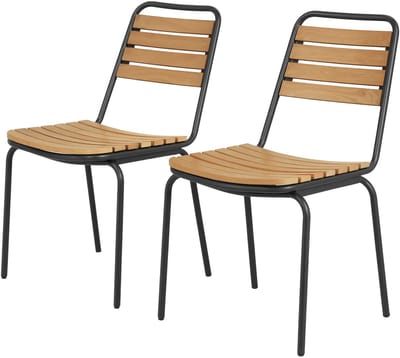 Balkonset 2 personen - Tuinset - Bistroset - Natuurlijk hout + zwart - Weerbestendig - 3 delig - Tuintafel en 2 stoelen - 2 personen - Staal