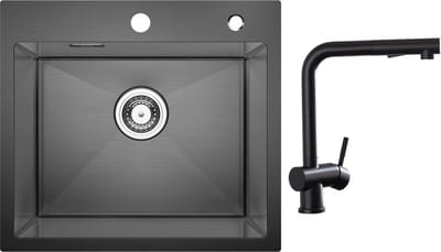 CECIPA max Spoelbak Keuken Antraciet - 50x45cm Spoelbakken met keukenkraan uittrekbaar Zwart - Gootsteen voor Roestvrij staal - Enkele spoelbak - Spoelbakken met afdruip