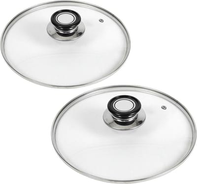 Gerimport universele glazen pannendeksels - 2x - voor dia 26 en 30 cm - keuken - met stoomgaatje