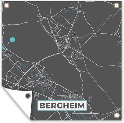 Tuin poster Stadskaart – Plattegrond – Duitsland – Blauw – Bergheim – Kaart - 200x200 cm - Tuindoek