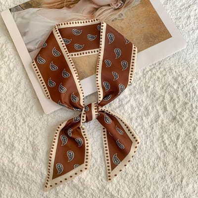 Écharpe en Soie Étroite Courte de Luxe pour Femme Foulards Skinny Cachemire Bandeau pour Cheveux Petite Sacoche Cravate Poignée de Sac à Main Ruban Mouchoir 6x86 cm brown
