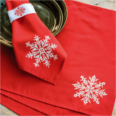 Vervaco - Servetten & servetringen kit - 40 x 40cm - Kerst - Snowcrystal - set van 4 - PN-0217795
