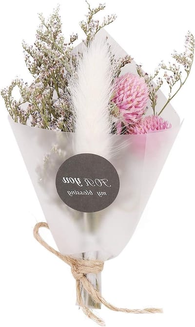 Gedroogd bloemenboeket - Droogbloemen decoratie - Bruiloft decoreren - Behoudt kleur vorm - 11 cm hoogte - Roze wit