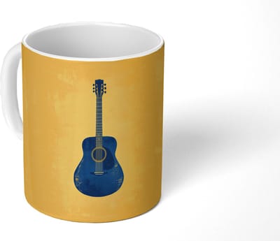 Mok - Koffiemok - Gitaar - Akoestisch - Geel - Minimalistisch - Mokken - 350 ML - Beker - Koffiemokken - Theemok
