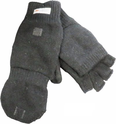 Thinsulate want heren met halve vingers - 30% wol met kapje en klittenbandsluiting