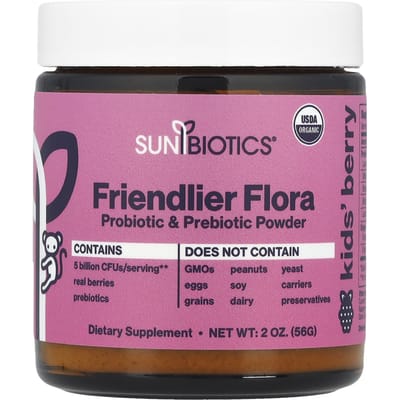 Sunbiotics, producten speciaal voor kinderen! Krachtig probiotisch poeder met biologische prebiotica, rijke bessensmaak, 5 miljard, 2 oz (57 gr)