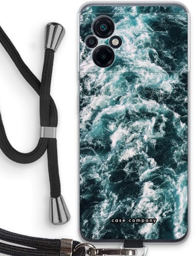 Case Company® - Hoesje met koord geschikt voor Xiaomi Poco M5 hoesje met Koord - Zee golf - Telefoonhoesje met Zwart Koord - Bescherming aan alle Kanten en Over de Schermrand
