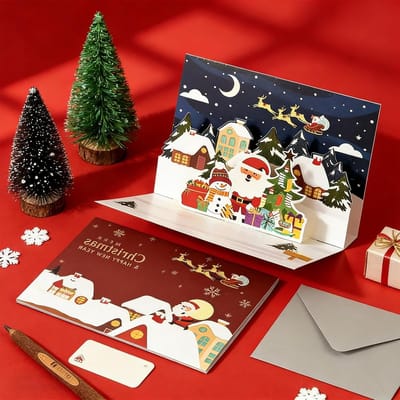 3D Kerstgroet Kaart met Envelop - Perfecte Kerstkaart voor Vrienden, Familie en Klanten - Unieke Kerstwensen met Diepte en Creativiteit