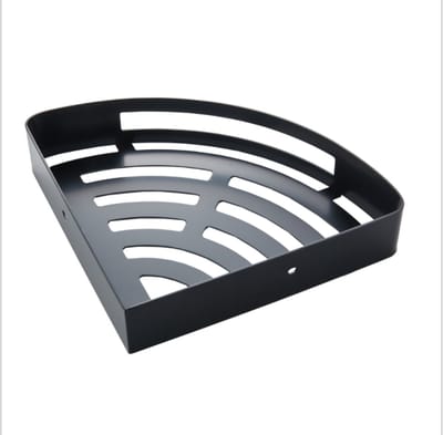 Hoek Doucherek Zwart – Badkamer Hoekplank met Schroefmontage – Roestvrij & Waterafvoer – 22 × 22 cm