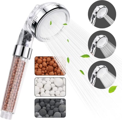 Handdouche met 3 Jets en 6 Verwisselbare Douches, Kalkfilter, Waterbesparende Drukverhogende Douchekop voor Massage en Mengfunctie