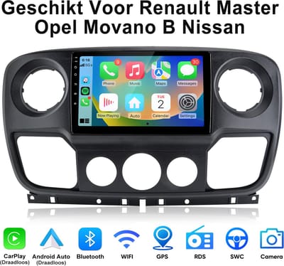 Junsun Android 15 Autoradio Geschikt Voor Renault Master Opel Movano B Nissan Accessoires, 4GB+64GB, Draadloze CarPlay & Andriod Auto, DAB+, GPS-navigatiesysteem, Bluetooth, Stuurwielbediening, WiFi, 10-inch Touchscreen, DSP, Octa-core processor