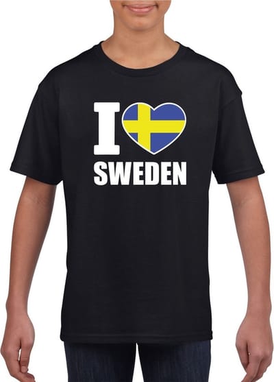 Zwart I love Sweden / Zweden supporter shirt kinderen - Zweeds shirt jongens en meisjes 110/116