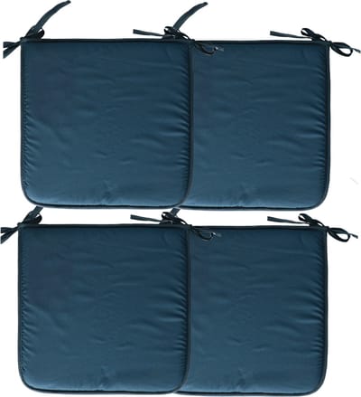 Stof Textile Home stoelkussens - 4x - petrol petrol blauw - 38 x 38 x 3 cm - voor binnen - touwtjes sluiting - zitkussens plat - vierkant