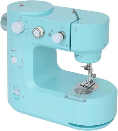 Elektrische Naaimachine - Mini Naaimachine - Kleine Reparaties - Vijf Steken - Compact Formaat - Blauw