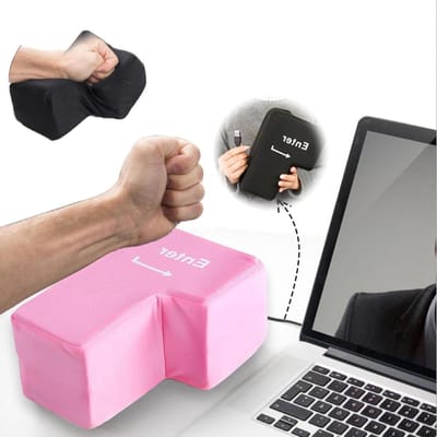 Grote Enter Knop - Stress Relief Kussen - Bureau Ontspanning - Dubbele Functie - 20 cm Breed - Zwart