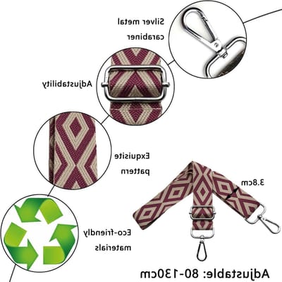 Verstelbare Schouderband voor Tassen, Breed 3.8 cm, Zilveren Karabijnhaak, Perfect voor Crossbody Tassen en DIY Accessoires, Licht Wijnrood