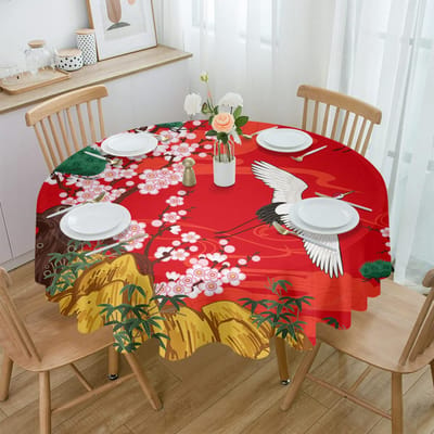 Japanse Stijl Kraan Kersenbloesem Vintage Rond Tafelkleed Waterdichte Tafelbeschermer Voor Bruiloftsfeest Decor Eettafelkleed 4pcs 33x48 Table mat red