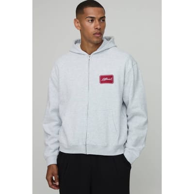 Oversized Boxy Hoodie Met Ritssluiting En Official Borduursel | Grey Marl | Size XL