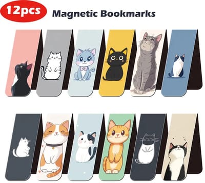 Viwado® | Set van 12 Magnetische Katten Bladwijzers - Leuke en Kleurrijke Boekclips - Perfect Cadeau voor Kattenliefhebbers