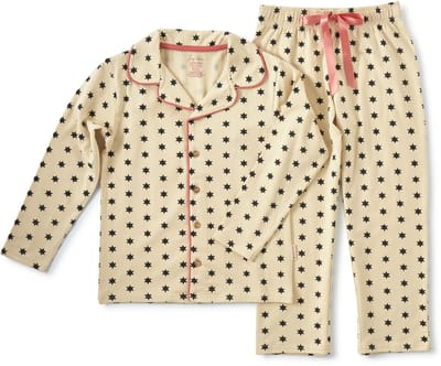 Little Label Pyjama Meisjes Maat 98-104/4Y - offwhite, zwart - Sterren - Pyjama Kind - Zachte BIO Katoen