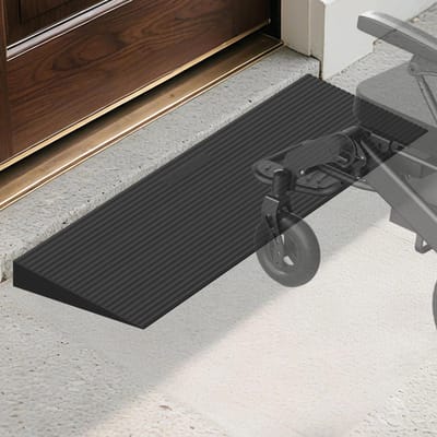 Door threshold ramp, 90 x 20 x 3 cm, wheelchair ramp made of solid rubber up to 1.5, shortenable and non-slip ramp for suction robot, walker, pushchair, double-sided adhesive tape