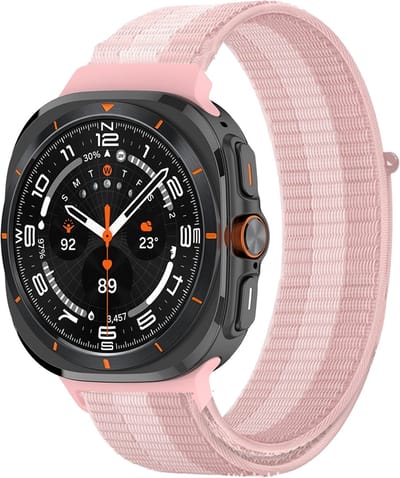 By Qubix - Compatible Samsung bandje - Nylon loop bandje - Zandroze - Geschikt voor Samsung Galaxy Watch Ultra / Ultra 2 - 47mm