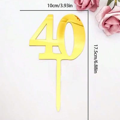 1pc Acrylique 18/21/30/40/50/60/70/80 Gâteau Topper Surface Dorée Gâteau Topper Pour Fête D'anniversaire Mariage Anniversaire Décoration De Gâteau 1pc