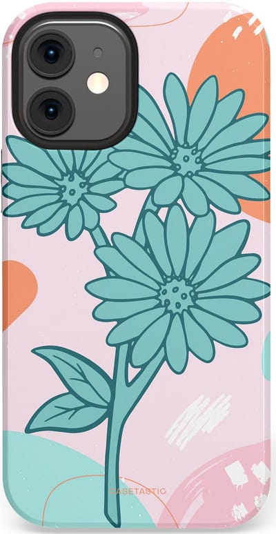 Casetastic hoesje geschikt voor Apple iPhone 12 Mini - Dubbellaagse bescherming - Roze Oranje Bloemen - Fashion Case - Wit Mintgroen Lichtroze Lichtblauw
