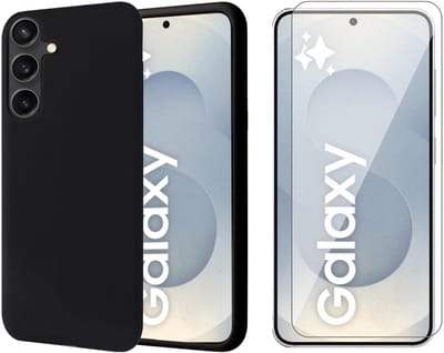 Hoesje geschikt voor Samsung Galaxy S25 - Screenprotector Glas - Mat Back Case Zwart