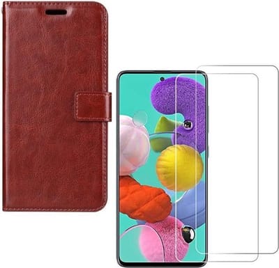 hoesje Geschikt voor: Samsung Galaxy Note 10 Lite Portemonnee bruin met 2 stuks Glas Screen protector