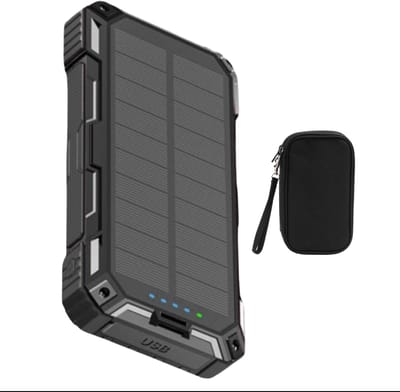 Isollis® - Solar powerbank - Powerbank Zonneenergie 20 000 mAh - Solar charger -Noodpakket - Draadloze Powerbank 15W - 22.5W Snellader - Zaklamp - USB, USB-C & Micro USB - 6X ingebouwde kabels - Meerdere apparaten
