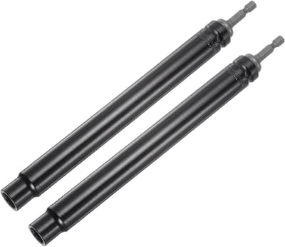 Extra lange holle steeksleutel 12mm, 200mm lang, 1/4 inch hex shank, 6-punts snelwissel, voor lange schroefdraadstangen en bouten, set van 2 stuks