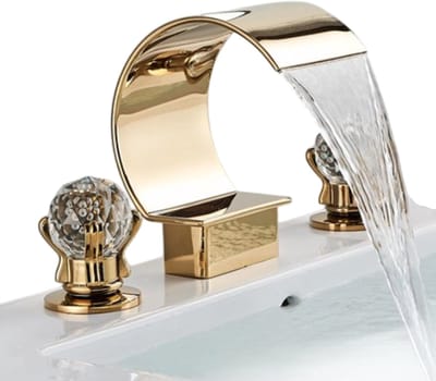 Heldere Gouden Waterval Wastafel Kraan Luxe Kristal Handvat Wijdverspreide Badkamer Wastafel Mengkraan Bad Mixers Kraan