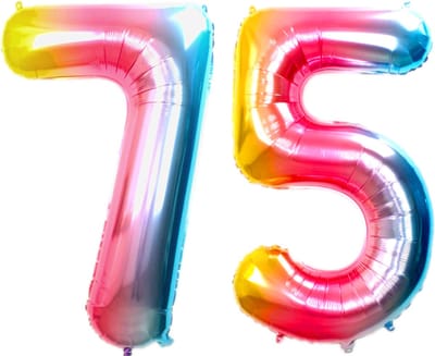 Ballon Cijfer 75 Jaar Regenboog Helium Ballonnen Verjaardag Versiering Cijfer Ballon Feest Versiering Met Rietje - 86Cm