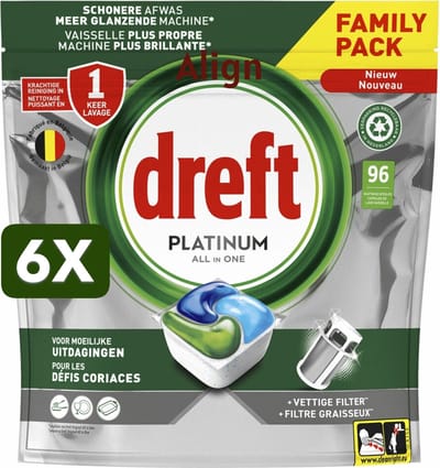 6 x Dreft Vaatwastabletten Platinum All In One Original - 96 stuks