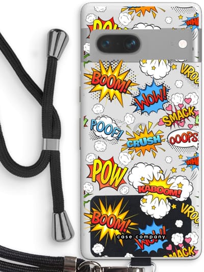 Case Company® - Hoesje met koord geschikt voor Google Pixel 7 hoesje met Koord - Pow Smack - Telefoonhoesje met Zwart Koord - Bescherming aan alle Kanten en Over de Schermrand