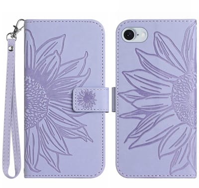Coverup Hoesje - Geschikt voor iPhone 16e / 17e Hoesje - Coverup Zonnebloem Book Case met Koord - Lavendel