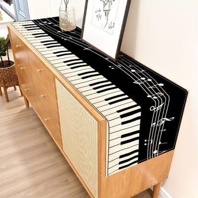Piano Muzieknoot Gestreept Linnen Tafelkleed Verjaardagsfeest Decor Wasbaar Muzikaal Thema Tafelkleden Keukentafel Decoratie 150x33cm