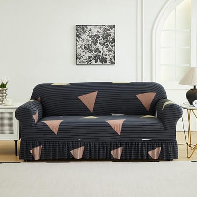 1 stuk bedrukte bankhoes met rok hoge elasticiteit zacht handgevoel huisdier vlekbestendig decoratieve bank 1 seater gray