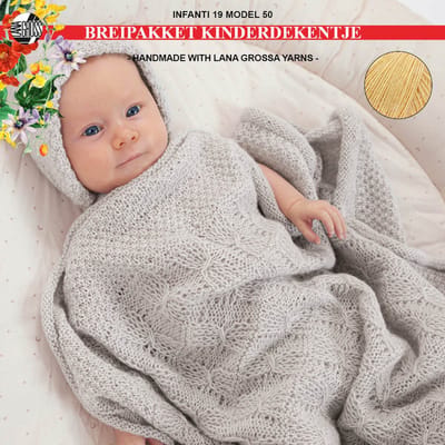 Breipakket deken-kinderdekentje-kado-kraamcadeau- Ecopuno garen model 50 van Infanti 19-ivoorgeel 061