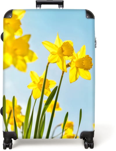 NoBoringSuitcases.com® - Koffer groot - Reiskoffer lichtgewicht - Bloemen - Narcis - Geel - Lente - Botanisch - Rolkoffer met 4 wielen - Grote trolley XL - 98 liter bagage