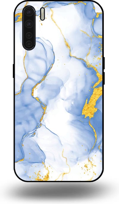 Smartphonica Telefoonhoesje Geschikt voor OPPO A91 met Lichtblauw Goud Marmer Opdruk - TPU Backcover Case Lightblue Gold Marble Design geschikt voor Oppo A91