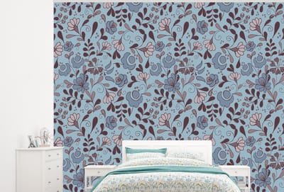 Behang - Fotobehang Patroon - Bloem - Grijs - Blauw - Breedte 300 cm x hoogte 240 cm