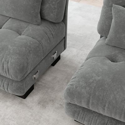 DESMIU Bank 406 Cm - Modulaire U-Bank Met Verplaatsbare Ottoman - 4-Zits Voor Woonkamer - Chenille - Grijs